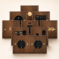 Interrupteur mural rétro noir en bois massif 1 à 4 postes 2 voies 250V Prise UK USB-C Unipolaire 16A IP20 Durée de vie 40000 cycles