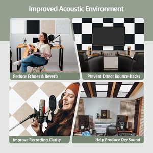 Panneau mural insonorisant noir, panneau acoustique pour animaux de compagnie, panneau acoustique absorbant le son en polyester pour l'enregistrement musical, studio à domicile - Product Image 5