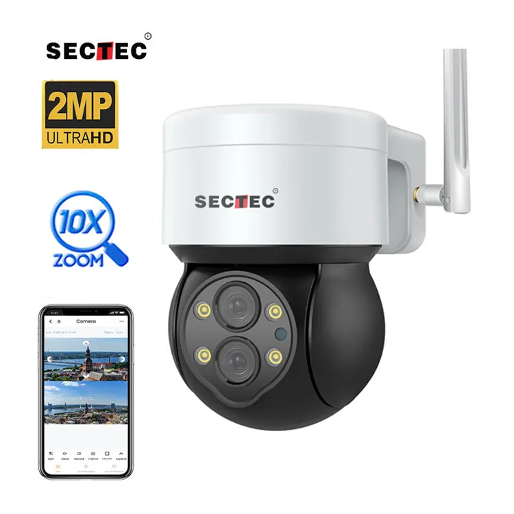 Sectec-Camera Vòm PTZ Chống Nước Ngoài Trời, Ống Kính 2MP, Zoom Quang 10X, CCTV, IP, WiFi, Mạng, Theo Dõi Tự Động Mini, Thiết Kế Mới