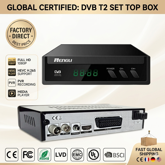 Advanced HEVC H.265 Dual Core Set Top Box Dvb-t2 Tv Box for Europe Digital TV FTA DVB-T2 1080P HD Set-top Box with WiFi