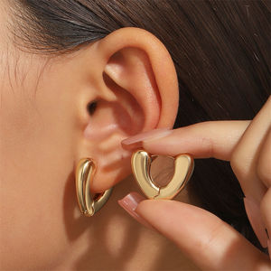 Gioielli moda oro placcato in acciaio inox cinese a buon mercato accessori da donna Design popolare cuore orecchini a cerchio - Product Image 2