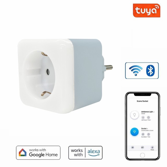 16A EU Smart Plug With Night Light Tuya WiFi Bluetooth for Alexa Google App Control Energy Monitoring Smart Socket for Home