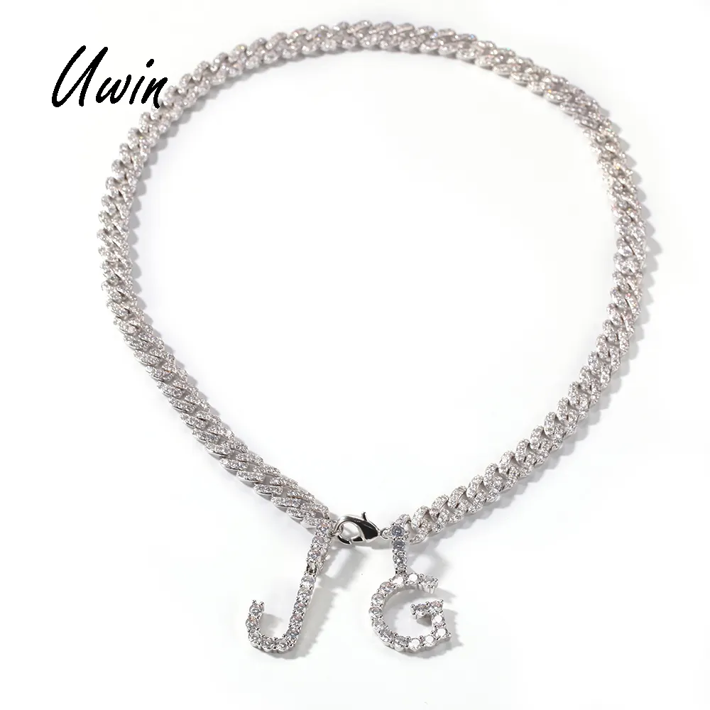 Tên Tùy Chỉnh CZ Cuban Chain Điều Chỉnh Vòng Cổ Choker Với Kim Cương Ban Đầu Thư Pendant Men Phụ Nữ Cá Nhân Trang Sức