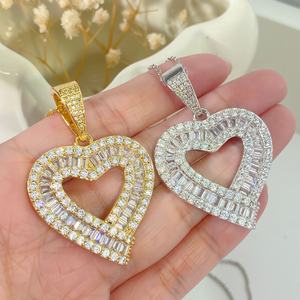 Collar con Colgante de Corazón Moderno, Chapado en Oro de 18K, con Circonitas Cúbicas Baguette, para Chicas y Mujeres - Product Image 1