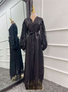 Vestido islâmico feminino Abayah de manga elástica simples, vestido maxi único e liso, cardigã muçulmano com pétalas, manga elástica, abaya, Dubai - Product Image 6