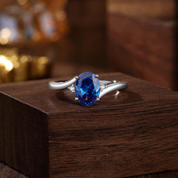 Bague de mariage en argent sterling 925 avec zircon bleu taillé en fleur de glace 6x8mm et bras torsadé |   Bague en diamant bleu haute teneur en carbone pour femmes