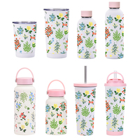 Coffrets cadeaux de style bohème campagnard à motifs floraux, faible MOQ, bouteille isotherme/tasse/mug en acier inoxydable à double paroi