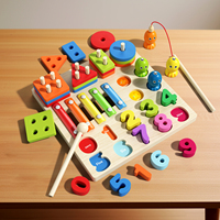 Set Bentuk Geometris Multifungsi Montessori 4-in-1, Balok Pencocokan Kolom, Mainan Edukasi Susun untuk Anak
