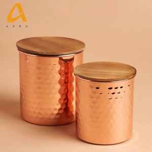 Personalizado Cobre Martelado Selado Pote de Chá De Feijão De Café de Aço Inoxidável 304 Jar Suger Recipientes de Armazenamento De Alimentos com tampa de madeira - Product Image 2