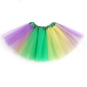 Purple Green Yellow Colored 3 Layers Fluffy Tutu Skirt Ballet Dance Dresses For Girls Women