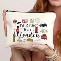 Sac en toile grande capacité style Parisien avec logo imprimé et motif paysage - Fermeture éclair multifonctionnelle pour maquillage, bijoux et voyages