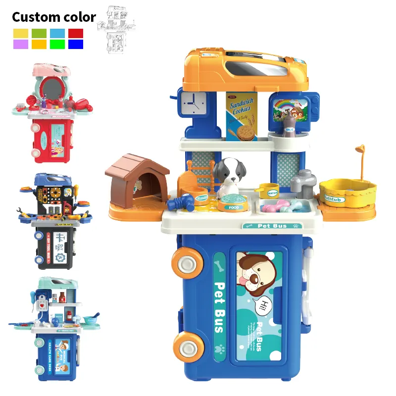 Leemook 3 IN 1 taşınabilir çocuk otobüs oyuncak oyna Pretend çocuklar mutfak oyuncak seti pişirme oyuncakları Set