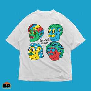 T-Shirt con Quattro Teste Colorate, Maglietta Oversize Y2K Pop Art Streetwear, Faccine Cartoon Retrò Anni '90, T-Shirt Vintage - Product Image 1