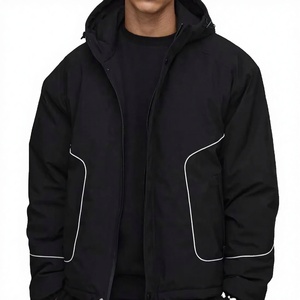 <b>Men's</b> Custom Fashion Waterproof Silk Plain Dyed Varsity <b>Jacket</b> Warm Autumn Streetwear Hooded Stand Collar Front Logo <b>Reflective</b> - Product Image 2