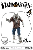 GUIGUKE Halloween Grandes figurines rotatives en plastique de loup-garou et de fantôme, à brancher, pour décoration extérieure de maison hantée et d'escape room