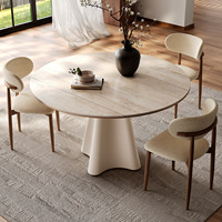 Table à manger haut de gamme pliable en bois massif avec plateau en marbre, style crème, pour petit appartement, modèle French Middle Rock Plate