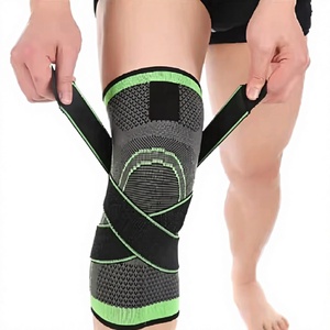 Genouillère de soutien tricotée respirante à compression pour le basketball, unisexe, toutes saisons, fermeture auto-agrippante - Product Image 1