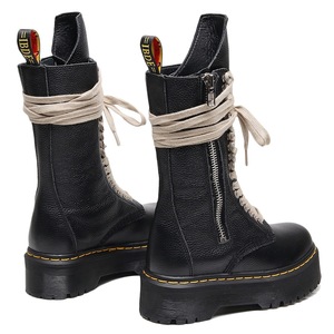 Botas de locomotora de suela gruesa con 18 agujeros para mujer, con cremallera lateral, diseño de lichi, botas largas, cuero genuino - Product Image 4