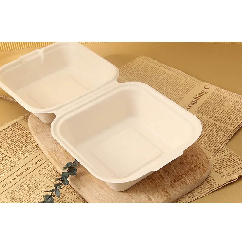 New Style Disposable Paper Sheet Food Box Biodegradable Sugarcane Bagasse Compoastable Food Square Container