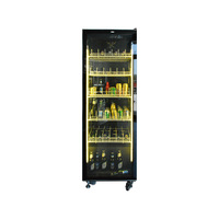 Réfrigérateur commercial noir pour boissons, porte simple en verre avec étagères réglables, idéal pour les magasins de proximité