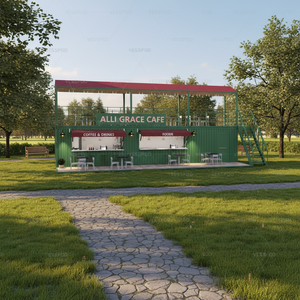 Kiosque de restaurant en conteneur de 30 pieds avec structure en acier, toit triangulaire, construction en panneaux sandwich, <span class=keywords><strong>design</strong></span> respirant, espace spacieux, vert - Product Image 5