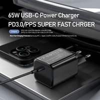 Cargador de Pared USB-C GaN de 65W, Adaptador de Carga Rápida PD con Enchufe Europeo, Cargador de Viaje Compacto para MacBook, iPhone y Android