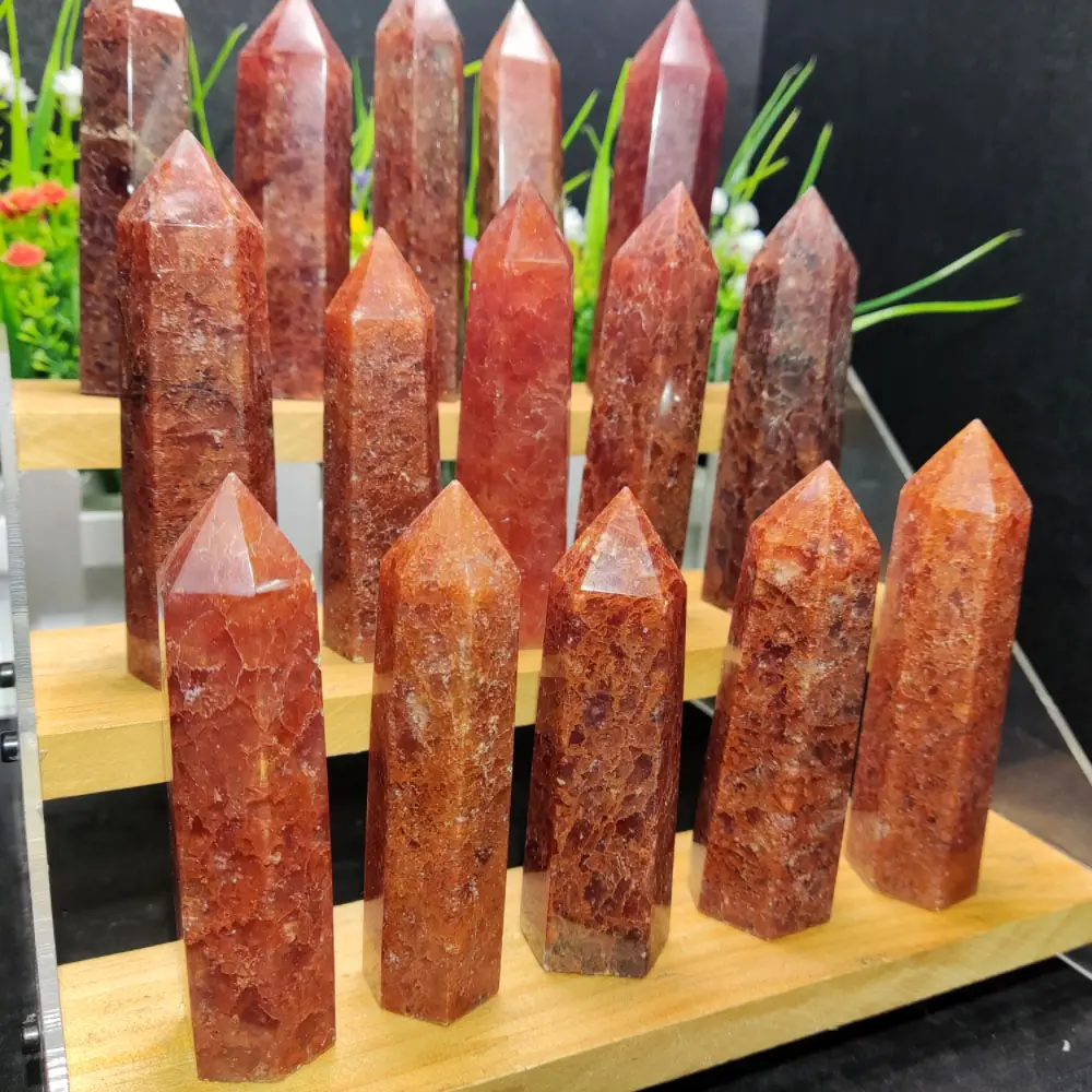 High quality wholesale crystal point orange strawberry quartz point gemstone tower