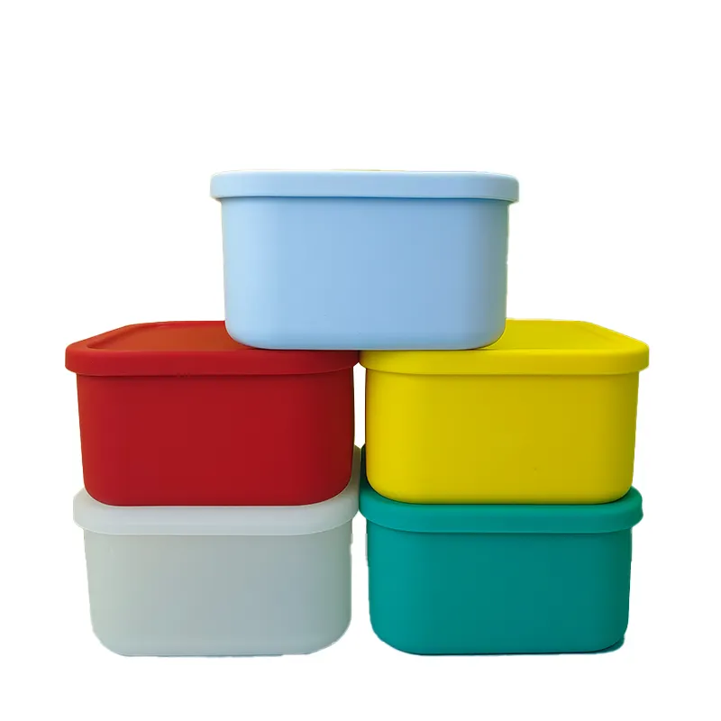 Yellow Stock Airtight Silicone Lids Lunch Box Baby Silicone Food Containers Bento Lunch Box Food Storage Box