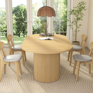 Table à manger ovale extensible SENYU, design moderne et luxueux, en MDF/métal noir, base cannelée, style farmhouse, durable, 8 places, mobilier de salle à manger - Product Image 6