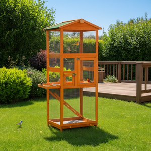 Volière extérieure orange 65L en bois avec 2 portes pour oiseaux, utilisable toute l'année - Product Image 2
