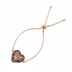 Heart Charm Rainbow CZ Stone <b>Love</b> Design Adjustable Silver Bracelet Wholesale Handmade Turkish 925 Sterling Silver Jewelry - Product Image 2