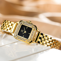 Montre-bracelet pour femme élégante et minimaliste, boîtier carré étanche, bracelet fin en acier inoxydable, lunette sertie de diamants, montre à quartz pour femme