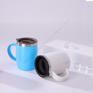 Taza de café y leche de acero inoxidable CL015 de 450 ml al por mayor, taza de doble capa a prueba de fugas con asa, artículos de cocina para desayuno y té - Product Image 3