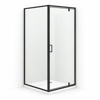 Porte de douche d'angle encadrée noir mat 31-39 pouces, panneau pivotant simple, verre trempé 5-6 mm, cabine carrée, vente en gros pour salle de bain
