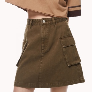 Shorts personalizzati in Denim marrone da donna Sexy con tintura alta a vita alta Vintage formale estate autunno traspirante in cotone 100% <span class=keywords><strong>Cargo</strong></span> - Product Image 2