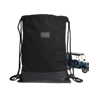 Custom Recycled <b>Draw</b> String Backpack with PU Bottom Canvas Cotton Travel Cloth Shoe <b>Storage</b> Sack Sport Gym Drawstring Bag - Product Image 1