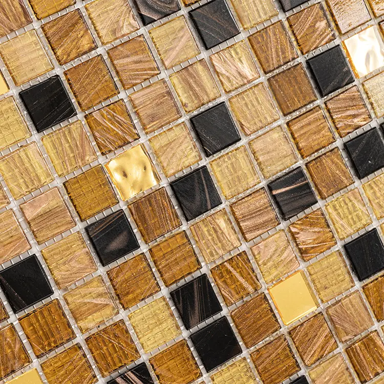 Özelleştirilmiş el yapımı cam duvar 24k altın mozaik çini otel duş banyo Cafe projesi için