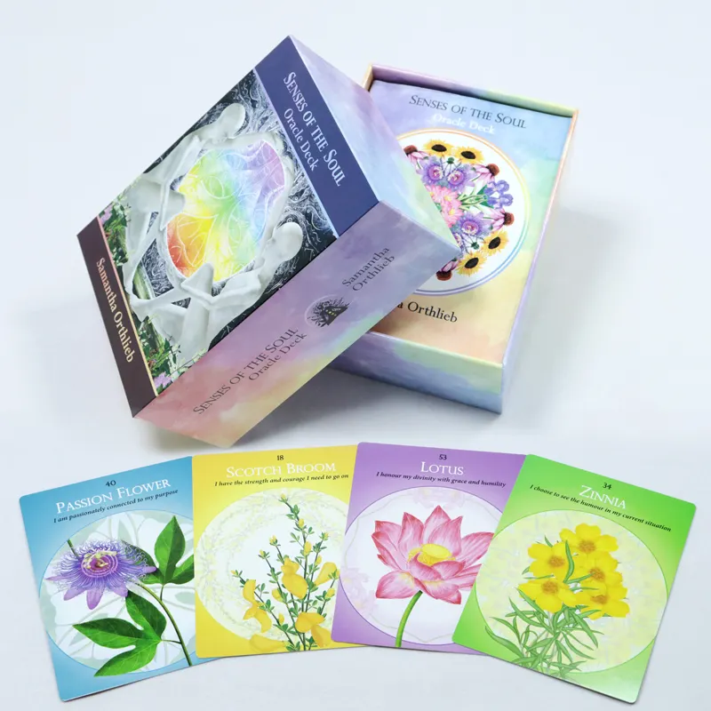 Cartes de Tarot de fleurs colorées personnalisées d'usine imprimées carte de Tarot en papier de jeune fille originale avec guide