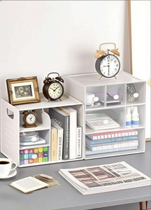 Boîte de rangement de bureau empilable blanche avec tiroirs, en plastique, multi-compartiments, pour bureau - Product Image 4