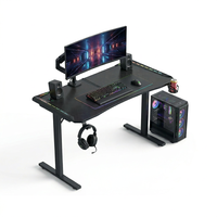 Bureau de jeu modèle 2026 avec éclairage RGB, surface en fibre de carbone, cadre métallique, porte-gobelet, crochet pour casque, déjà assemblé