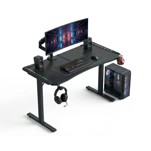 2026 New Model <b>Gaming</b> Desk RGB <b>Lights</b> Carbon Fiber Surface Metal Frame Cup Holder Headphone Hook Already Assembled - Product Image 1