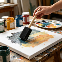 Pinceau à peinture en mousse de 1 pouce avec manche en bois, léger, durable et idéal pour les acryliques, les teintures, les vernis, l'artisanat et l'art