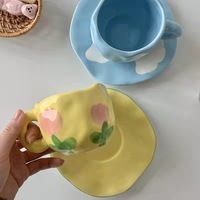 Tasses à eau personnalisées en céramique créative, mignonnes, irrégulières, pour latte et café, avec soucoupe, ensemble de tasses à thé nuage, cadeaux