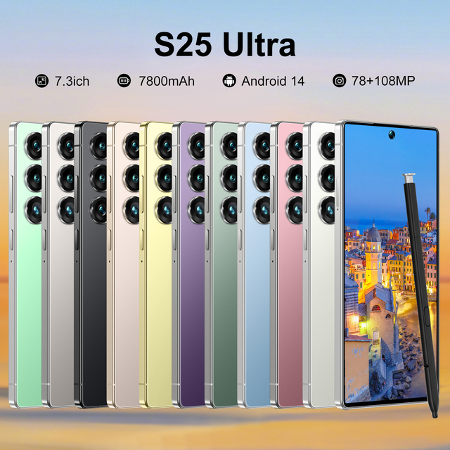 Smart Cell Phone S25 ULTRA 5G CDMA 7.3 Inch Display 108MP Camera 7800mAh Battery Life