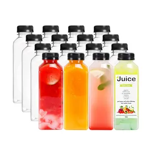 NH新定制广场16盎司12盎司镜头清除空商业宠物250毫升水果塑料果汁瓶果汁