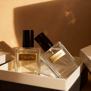Envases de Perfume de Lujo, Botella de Vidrio Cuadrada Plana con Etiqueta Metálica, Atomizador de 30ml 50ml 100ml para Fragancias de Nicho - Product Image 1