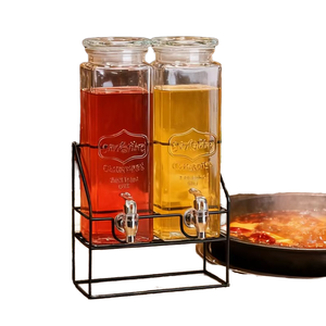Distributeur de boissons en verre carré de 2,2 L avec support en métal noir, idéal pour les fêtes et les divertissements en Europe, écologique pour l'eau, le thé glacé ou le punch - Product Image 1