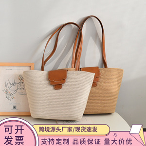 Nordic style new cotton rope woven <b>bag</b>, women's shoulder <b>bag</b>, <b>straw</b> <b>bag</b>, beach <b>bag</b>, casual women's <b>bag</b>, student versatile <b>bag</b>. - Product Image 5