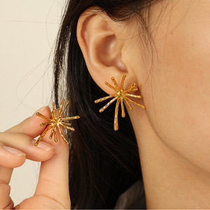 Star Pattern <b>Stud</b> Earrings Gold Stainless Steel Irregular Design Fashion Jewelry - Product Image 4