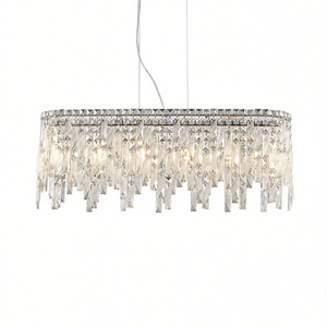 Lustre moderne ovale en cristal argenté, luminaire suspendu pour salle à manger, ampoules LED, grande taille, design réfléchissant - Product Image 1